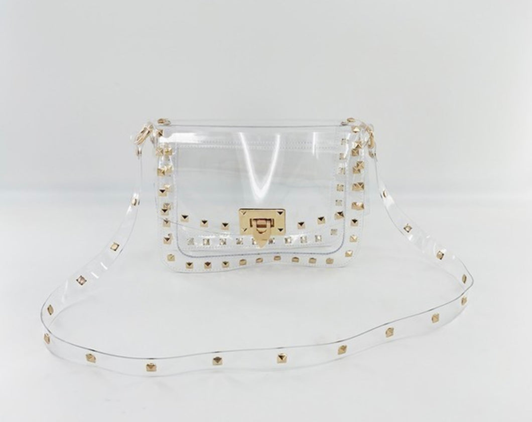 P studs  clear crossbody bags