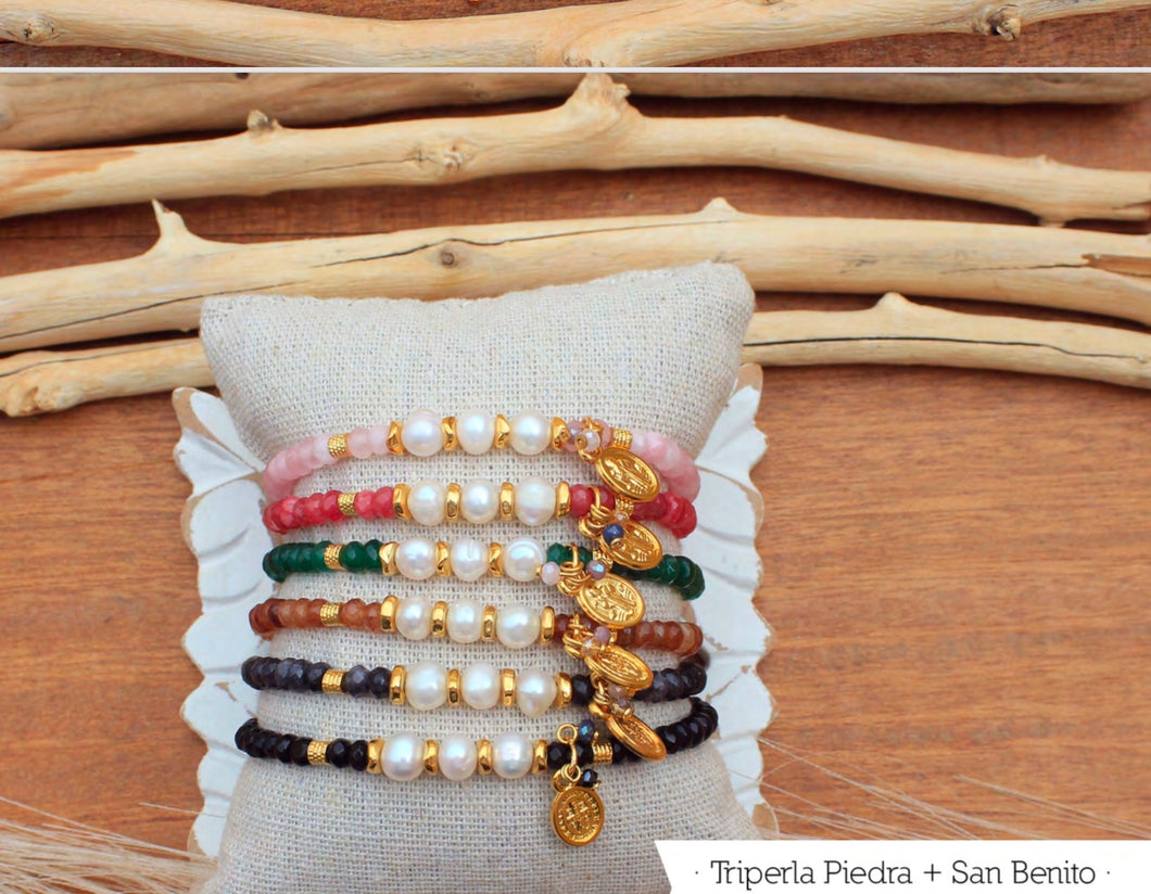 Ll Pulsera Tri perlas San Benito