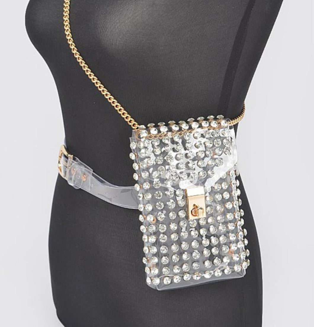 Hd  rhinstone clear crossbody/belt  bag