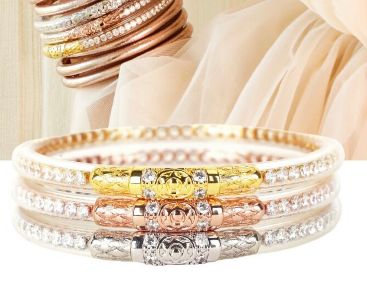 Clear Crystal Three Queens Budha Bangles